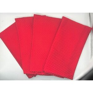 Cloth Napkins Set of 4 18x18 Red Basketweave Jacquard Woven Square Holiday